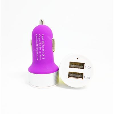 China Colorful Brushed Dual USB Connector Car Charger For All Mobile Phone for sale