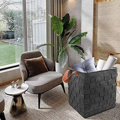 China Sustainable Hot Selling Amazon Storage Handmade Woven Felt Laundry Basket With PU Handles for sale