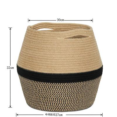 China Sustainable New Design Eco Friendly Customized Handle Cotton Rope Woven Storage Basket With Handle for sale