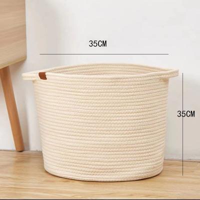 China Large Cotton Sustainable Folding Rope Basket Decorative Woven Covering Basket For Living Room for sale