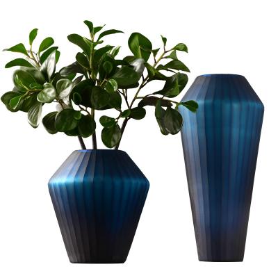 China Hot American Modern Minimalist Home Decoration Creative Blue Glass Home Floral Ornaments Room Pattern Vase Home Decor for sale