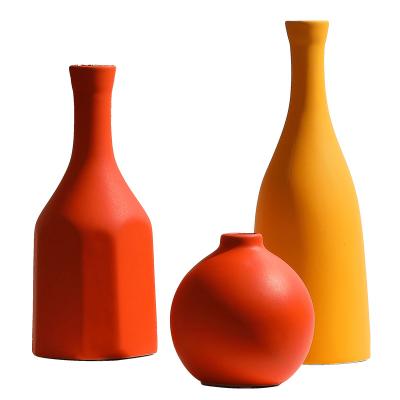 China Sale Home Decor Morandi Small Mouth Vase Decoration Flower Minimalist Hot Nordic Ceramic Soft Ornaments for sale