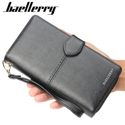 China BW1022 Fashionable Korean Style Zipper Oil Wax Waterproof PU Leather Long Ladies Mobile Phone Stand Wallet for sale