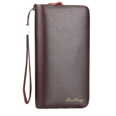 China Wholesale No Zipper BW3006 Double PU Leather Long Wallet Men Cell Phone Wallet Clutch With Hand Strap for sale