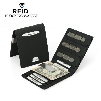 China Minimalist Vintage DR1003 Rifd Blocking Genuine Cow Leather Coin Sorter Clip Money Wallet For Men for sale