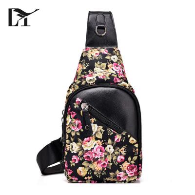 China 100% Eco-friendly New Arrival Lady Chest Bags Flowers Printed PU Leather Sling Bag For Girls for sale