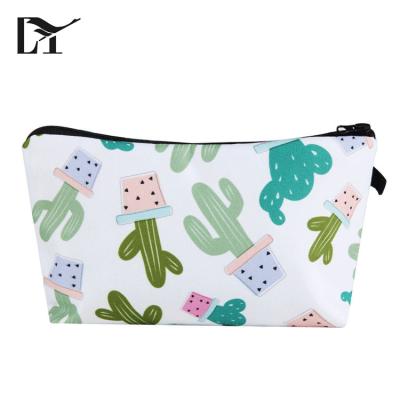 China 100% Free Design Eco-friendly Plain Cactus Pattern 3D Printing Beauty Fashion Makeup Bags With Private Label for sale