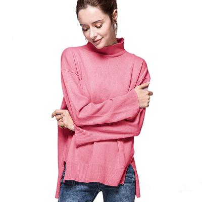 China 100% Cashmere Sweater for Ladies Women Mock Neck Side Slit Basic Pullover for sale