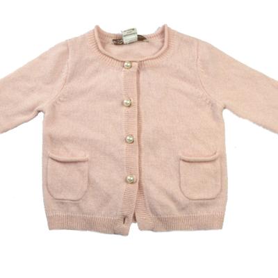 China 100% luxury cashmere knitted 12gg pink pocket baby pearl button cardigan for sale