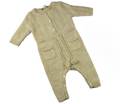 China 100% pure cashmere knitted 7gg cable stitch soft three month to twelve month crew neck with pocket button crotch baby jumpsuits for sale