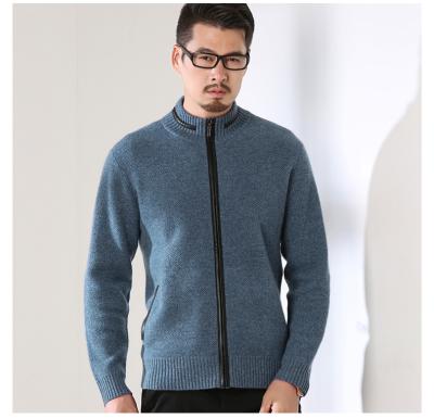 China 100% pure cashmere men black suede trim zipper cardigan for sale