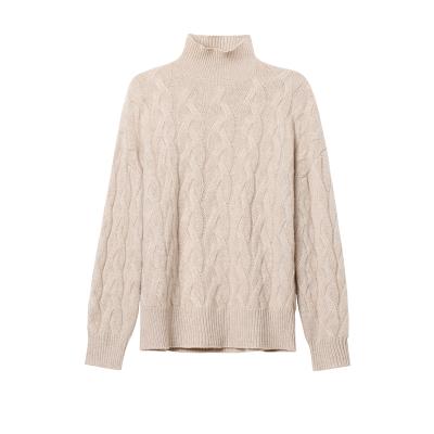 China Ivory Mock Neck 100% Cashmere Sweater for Women Chunky Cable Pure Cashmere Sweater for sale