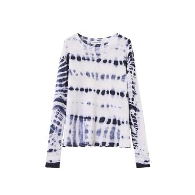 China Printed Sweater Tie-dye Sweater Crew Neck 100% Cashmere Ladies Basic Pullover Sweater for sale