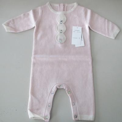 China stock wholesale 100% luxury cashmere baby crew neck long sleeves casual jumpsuit OEM baby cashmere romper for sale