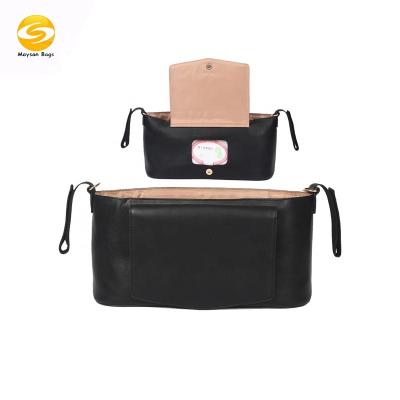 China Anti Theft Premium Vegan Leather Stroller Bags Two Colors Stroller Organizer Pram Bags For Mom Scratch Baby Buggy Bags for sale