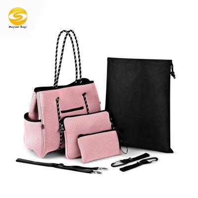 China Fashion Washable Neoprene Handbags Waterproof Beach Bags With Makeup Pouch Large Capacity Neoprene Tote Bags For Women for sale