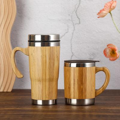 China Hot Selling Eco-friendly 304 Stainless Steel Car Cups Double Wall Sustainable With Bamboo Cover Tumbler With Bamboo Lid for sale