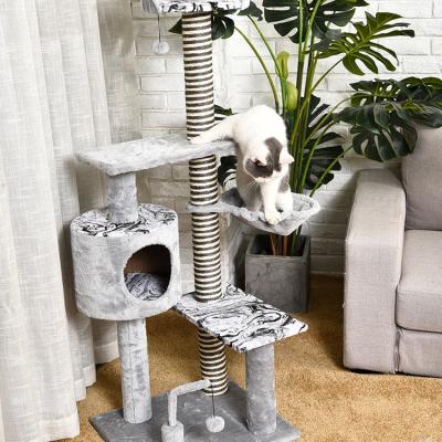 China Sustainable Cat Climbing Christmas Tree Jumping Platform Striping Mail Cat Tree Sisal Rope Cat Toy for sale