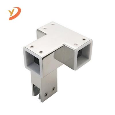 China Modern Glass Three Way Hanging Square Clamp Fixture 304 Stainless Steel Support Rod Fittings Tube Tube Connector for sale