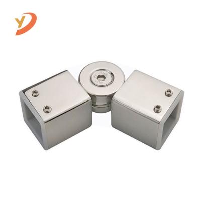 China Modern Adjustable Universal Bathroom Shower Door Angle Connector 304 Stainless Steel Square Tube Connector 180 Degree for sale