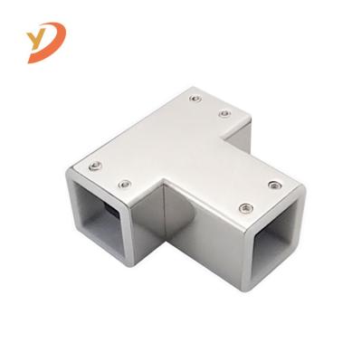 China Modern Bathroom Accessories Three Ways Glass Connector 304 Stainless Steel Square Tube Connector for sale