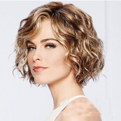 China French Curl European And American Rose Net Short Hair New Women Side Heads Short Curly Hair Fashion Fluffy Gold Brown Mixed Color Pear Hair for sale