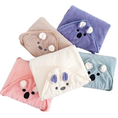 China New Cartoon Coral Velvet Baby Bath Towel Hat Cap Style Water Absorption Quick Dry Antibacterial Towel Kids Safe Quick Dry Baby Bath Towel for sale