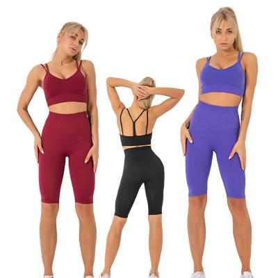 China Breathable Tight Training Women Sports Suits Workout Yoga Set Custom Jogging Seamless Shorts for sale