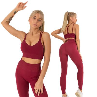 China Hot Selling Breathable High Waist Fitness Seamless Suit Customize Workout Women's Yoga Fitness Set Leggings for sale