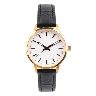 China Custom Water Resistant Gold Logo Leather Straps Waterproof Black Leisure Business Quartz Watch for sale