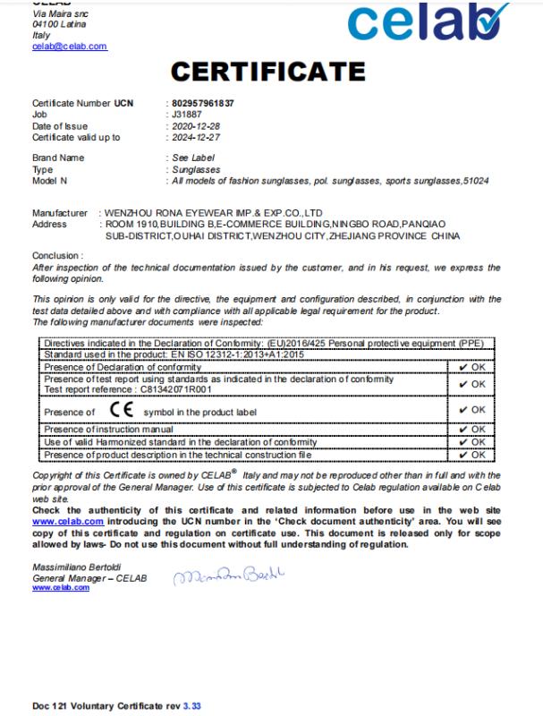 CE - Wenzhou Rona Eyewear Imp.& Exp. Co., Ltd.