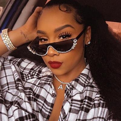 China Fashion sunglasses shape half frame small frame cat eye rhinestone fashion diamond-encrusted triangle sunglasses for sale