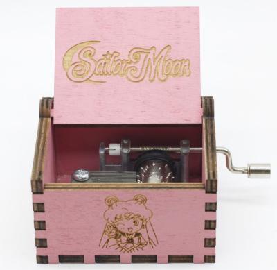 China Wholesale Custom Plastic+Metal+Paper Mini Hand Crank Laser Engraved Wood Crank Music Box for sale