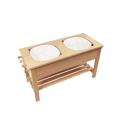 China Children's Education Kids Toy Wooden Play Kitchen Montessori Kids Educational Toys Washing Table With Wash Basin for sale