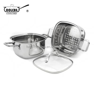 China Stainless Steel 2 Layer Stackable Square Steamer Set for sale