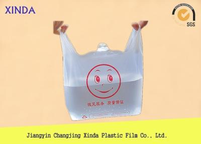 China Recycled material striped transparent plastic bags T-shirt color printed hanging hole for sale