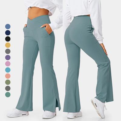 China New Breathable Sweatpants Bootcut Pant Sportswear Legging Flare Pant Yoga Crossover Pocket Split To Hem Full Length Flare Gaiters for sale