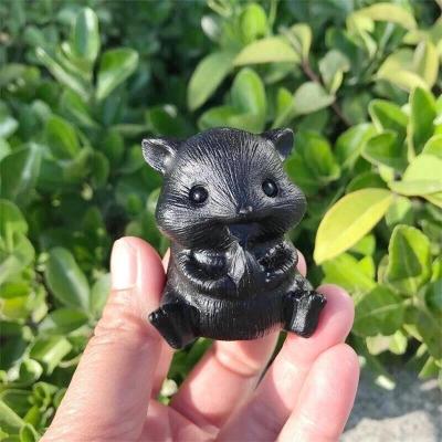 China Natural Europe Obsidian Hamster Figurines Stone and Healing Crystals Open Carved Statue for sale