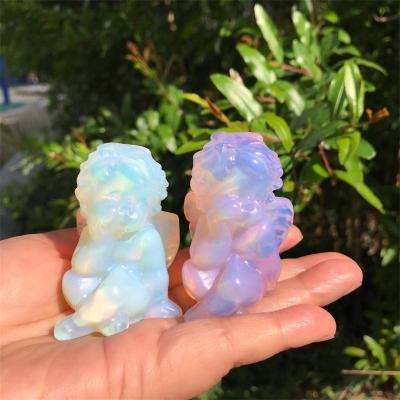 China High Quality Stone Gem Craft Ornaments from Europe Opalite Angel Carving Quartz Colorful Healing for sale