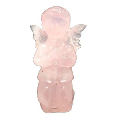 China Europe Rose Quartz Hand-Carved Angel Natural Statue Wholesale Healing Reiki Home Decoration Gift for sale