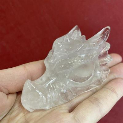 China Europe Natural Clear Quarter Dragon Head Skulls Animal Powerful Statue Decoration Handmade Carved Home Gift for sale