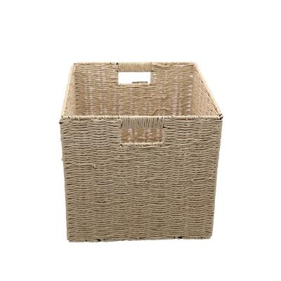 China Factory Made Custom Cube Toy Box With Handle Handmade Woven Woven Baskets Organization Storage Viable Foldable Rope Storages Basket for sale