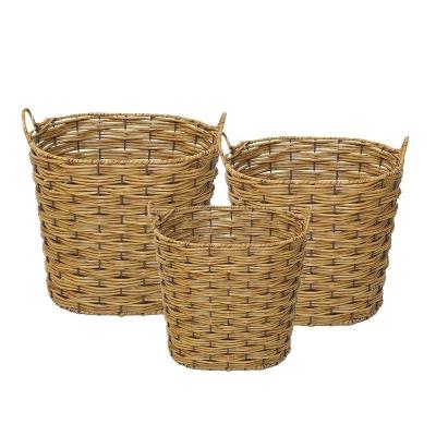 China Viable PC PP Oval 3 Rope Basket Set With Ear Handles 2021 New DesignLaundry Humper Factory Wholesale Custom Storage Weave Basket Set for sale