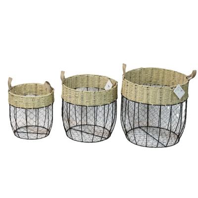 China Wholesale Custom Viable Storage Box With Faux Ear Handle Laundry Humpers 3 PCS Round Paper Rope Iron Metal Locker Set for sale