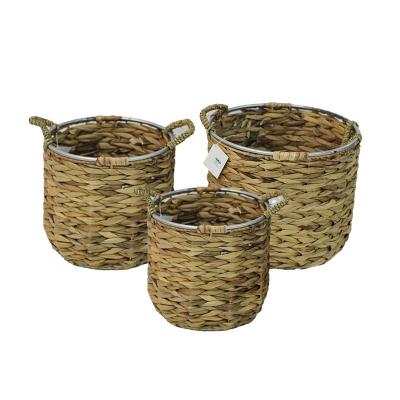 China Wholesale Water Humpers Hyacinth Basket Storage 3 PCS Round Weave Plant Viable Natural Fiber Laundry New Customize Sea Grass Basket Set for sale