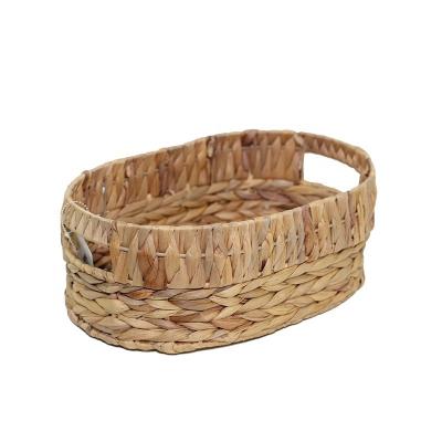 China Factory Wholesale Sustainable Natural Hyacinth Tray With Handles Oval Weaving Water Basket Storage Directly Customized Fruit Basket for sale