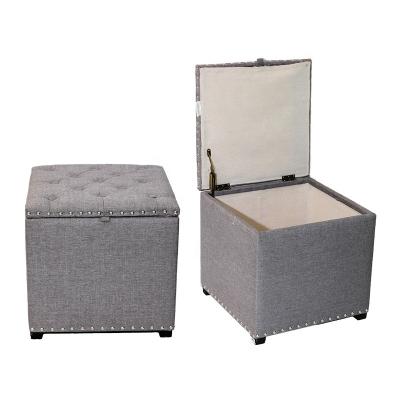 China Storage Ottoman Wood Linen Cloth Storage Stools Box Organizer Gray Color Customize Casual Modern Non Woven Fabric Seat Stool Square for sale