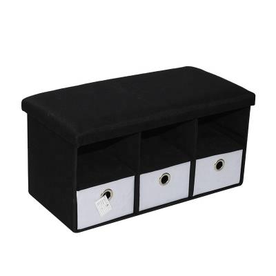 China Wholesale Modern Drawer Manufacturer Customized Design Sofa Ottoman Pouf Ottoman Bench Removable Cover Storage Box Rectangle Black Color for sale