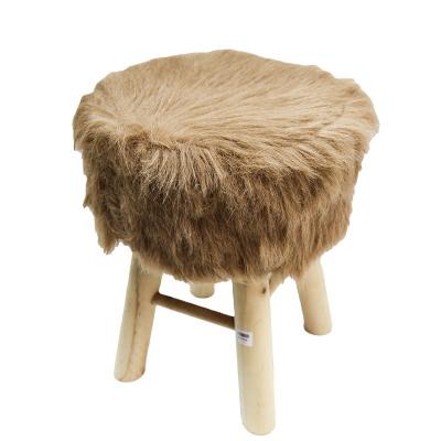 China Removable Cover Ottoman Sneak Manufacturer Natural Wood Handmade Customized Modern Plush Fur Wood Ottoman Decorated Portable Stool for sale