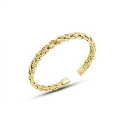 China Durable Simple Opening Bamboo Women's Central Institute of Statistics Jewelry Woven Titanium Steel 18K Gold Plated Bangle Bracelet for sale